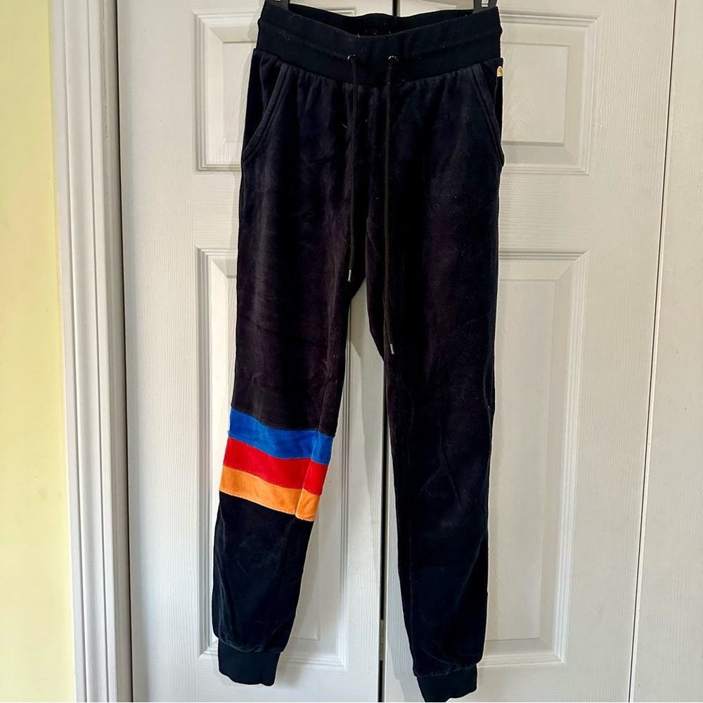Like Aviator Nation - Black Joggers with Colorful Stripes